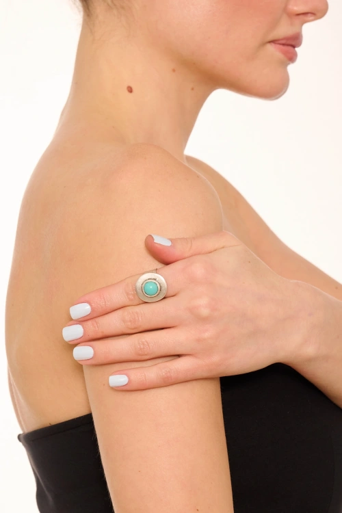 Kiraz Turquoise Stoned Silver Plated Ring