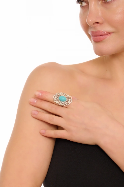 Kiraz Turquoise Stoned Silver Plated Ring