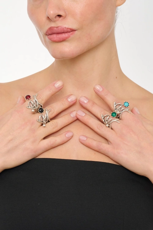 Kiraz Turquoise Stoned Silver Plated Ring