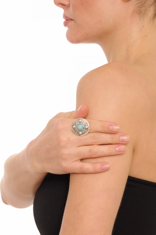 Kiraz Turquoise Stoned Silver Plated Ring