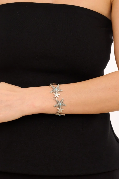 Kiraz Turquoise Stoned Silver Plated Seashell Bracelet