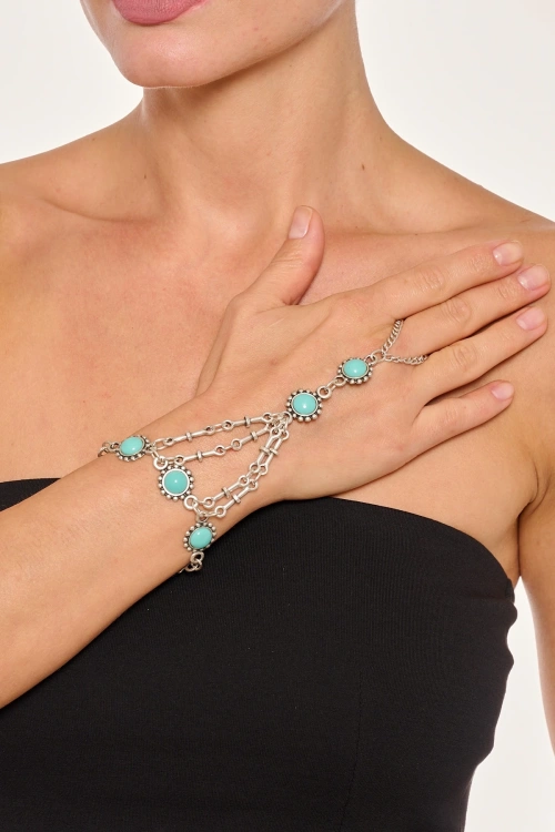 Kiraz Turquoise Stoned Silver Plated Shahmaran Bracelet