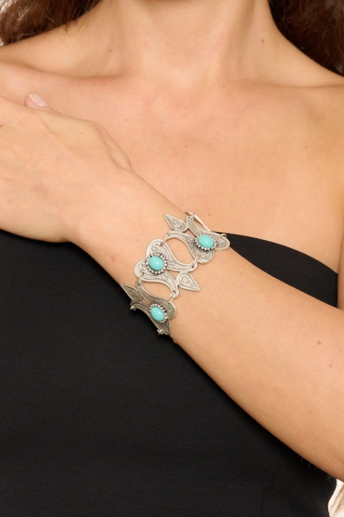 Kiraz Turquoise Stoned Silver Plated Tulip Bracelet