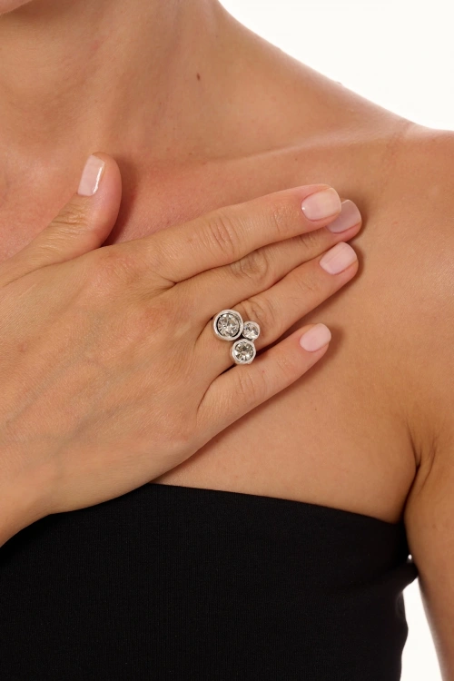 Kiraz White Crystal Stoned Silver Plated Ring