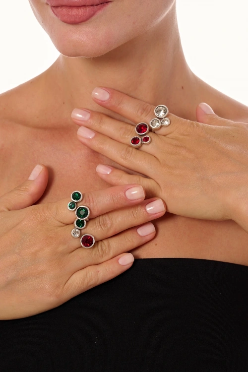 Kiraz Emerald Crystal Stoned Silver Plated Ring