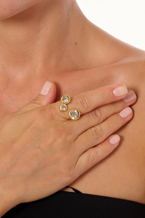 Kiraz White Crystal Stoned Gold Plated Ring