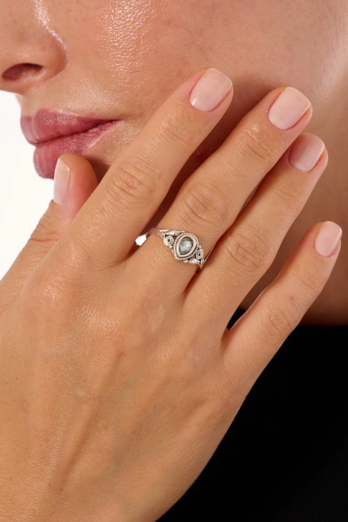 Kiraz White Crystal Stoned Silver Plated Ring