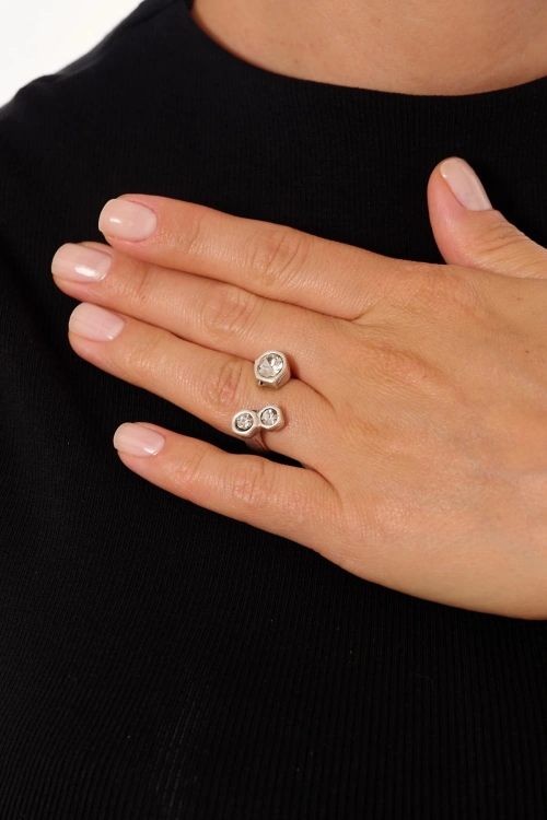 Kiraz White Crystal Stoned Silver Plated Ring