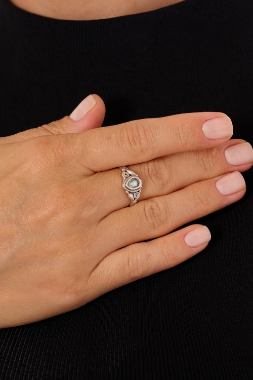 Kiraz White Crystal Stoned Silver Plated Ring