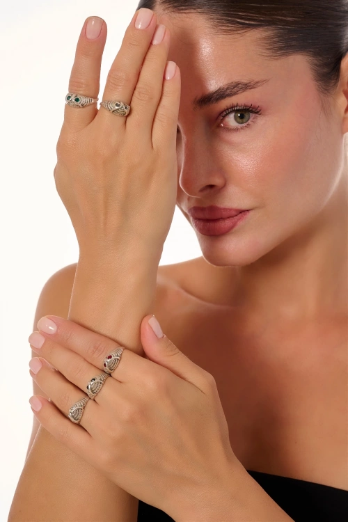 Kiraz White Crystal Stoned Silver Plated Ring