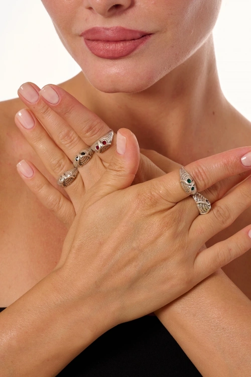 Kiraz White Crystal Stoned Silver Plated Ring