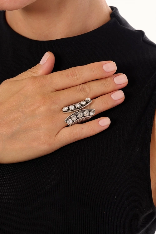 Kiraz White Crystal Stoned Silver Plated Ring