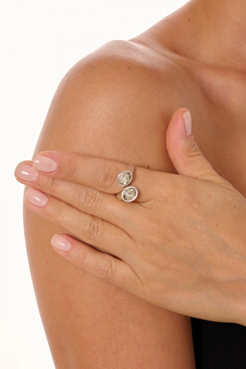 Kiraz White Crystal Stoned Silver Plated Ring