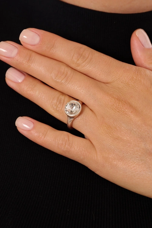 Kiraz White Crystal Stoned Silver Plated Ring