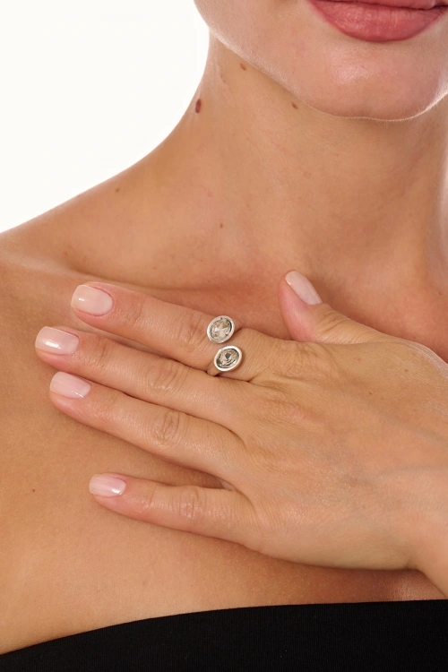 Kiraz White Crystal Stoned Silver Plated Ring