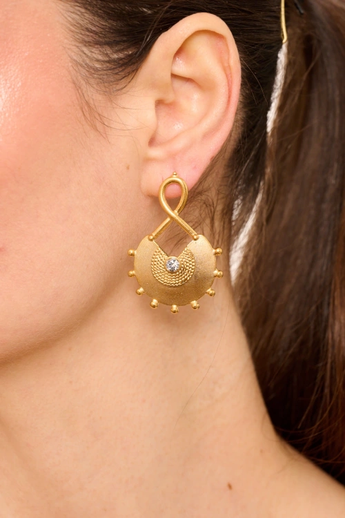Kiraz White Crystal Stoned Gold Plated Earring