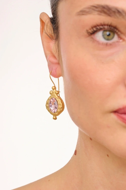Kiraz White Crystal Stoned Gold Plated Earring