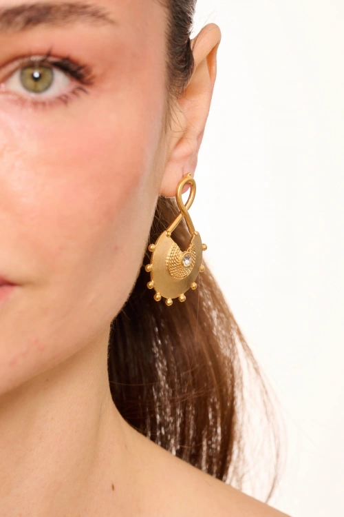 Kiraz White Crystal Stoned Gold Plated Earring