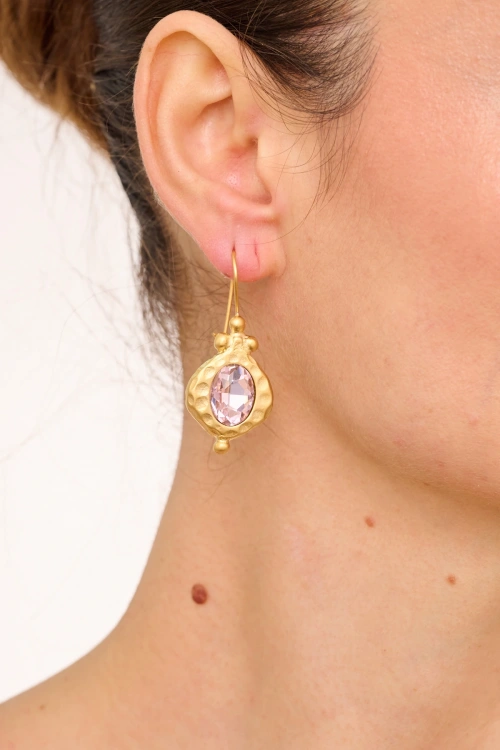 Kiraz White Crystal Stoned Gold Plated Earring