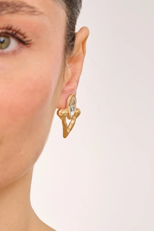 Kiraz White Crystal Stoned Gold Plated Earring