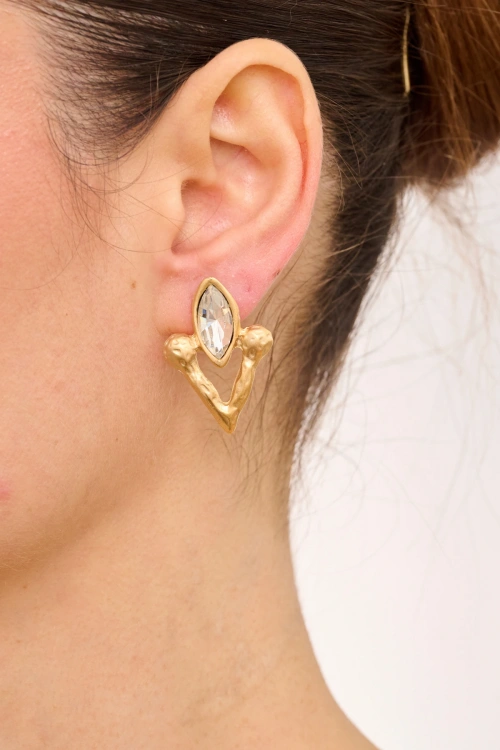 Kiraz White Crystal Stoned Gold Plated Earring