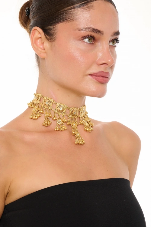 Kiraz White Crystal Stoned Gold Plated Necklace