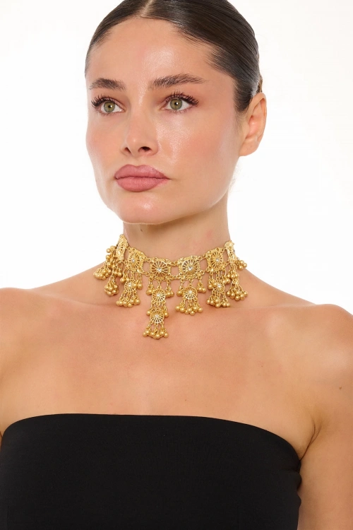 Kiraz White Crystal Stoned Gold Plated Necklace