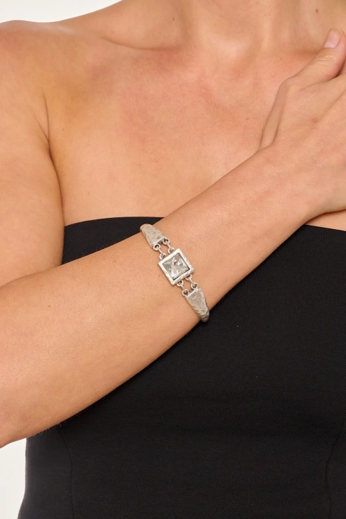 Kiraz White Crystal Stoned Silver Plated Bracelet