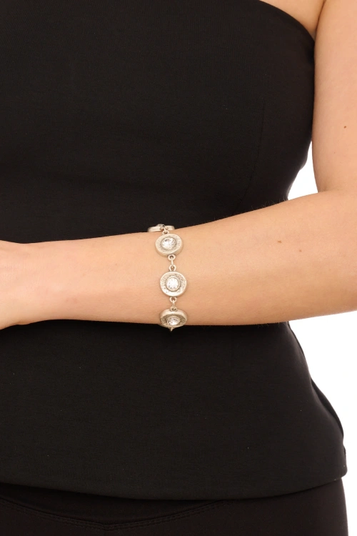 Kiraz White Crystal Stoned Silver Plated Bracelet