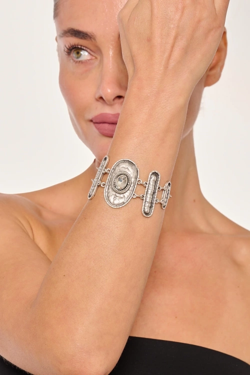 Kiraz White Crystal Stoned Silver Plated Bracelet