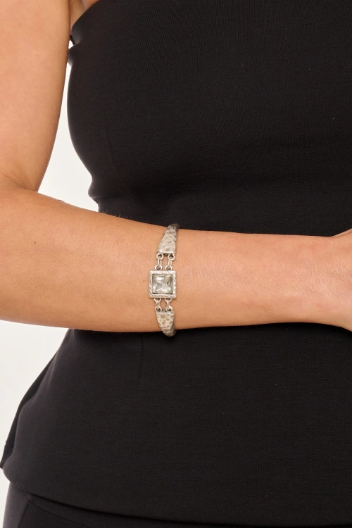 Kiraz White Crystal Stoned Silver Plated Bracelet