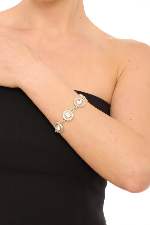 Kiraz White Crystal Stoned Silver Plated Bracelet