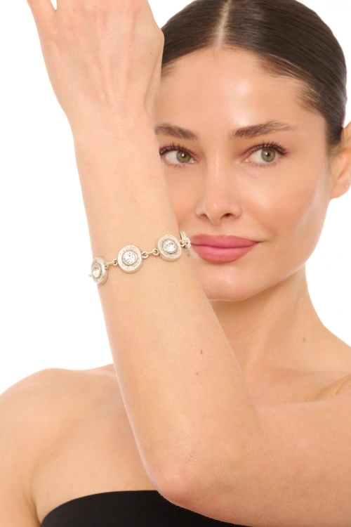 Kiraz White Crystal Stoned Silver Plated Bracelet