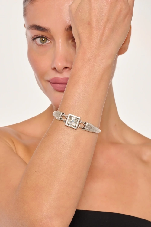 Kiraz White Crystal Stoned Silver Plated Bracelet