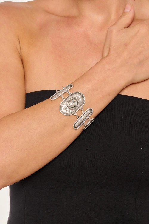 Kiraz White Crystal Stoned Silver Plated Bracelet