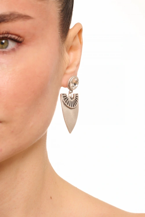 Kiraz White Crystal Stoned Silver Plated Earring