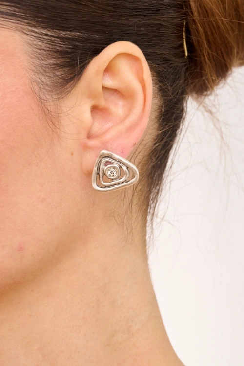 Kiraz White Crystal Stoned Silver Plated Earring