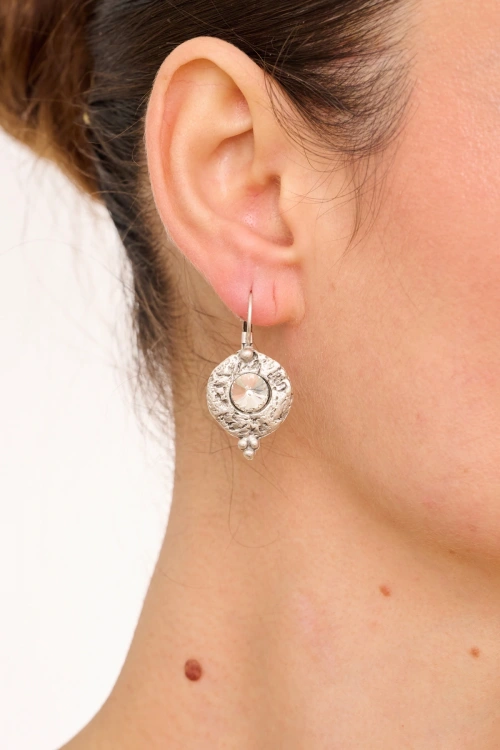 Kiraz White Crystal Stoned Silver Plated Earring