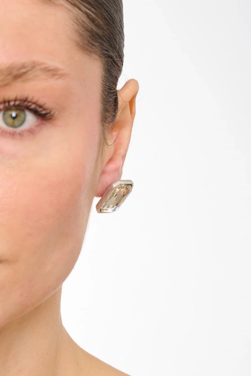 Kiraz White Crystal Stoned Silver Plated Earring