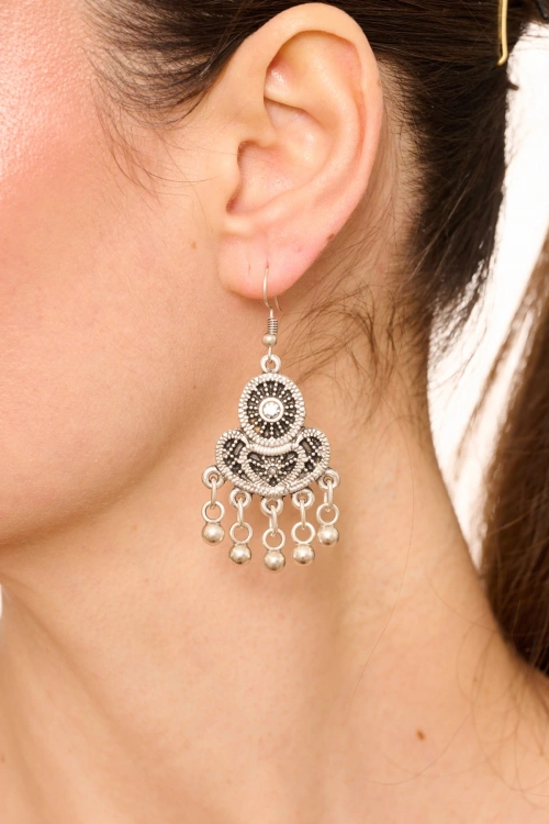Kiraz White Crystal Stoned Silver Plated Earring
