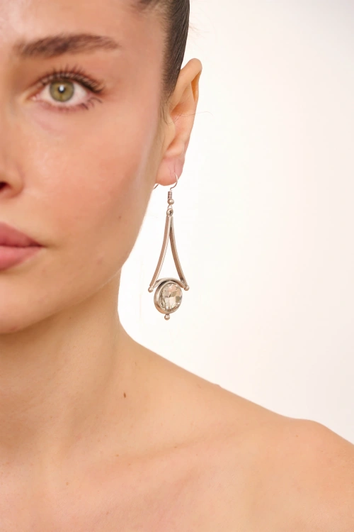 Kiraz White Crystal Stoned Silver Plated Earring