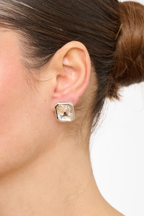 Kiraz White Crystal Stoned Silver Plated Earring