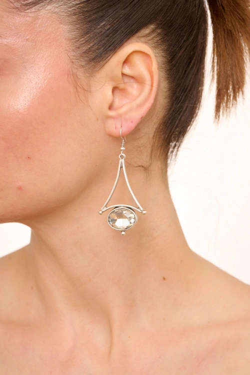 Kiraz White Crystal Stoned Silver Plated Earring