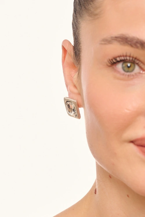 Kiraz White Crystal Stoned Silver Plated Earring