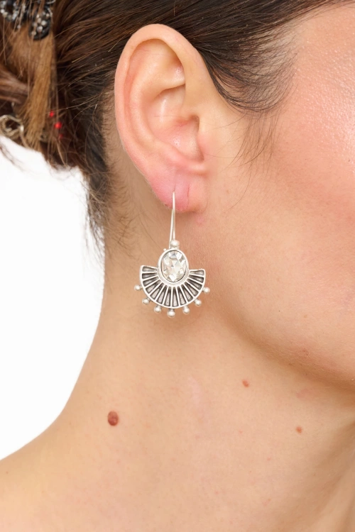 Kiraz White Crystal Stoned Silver Plated Earring
