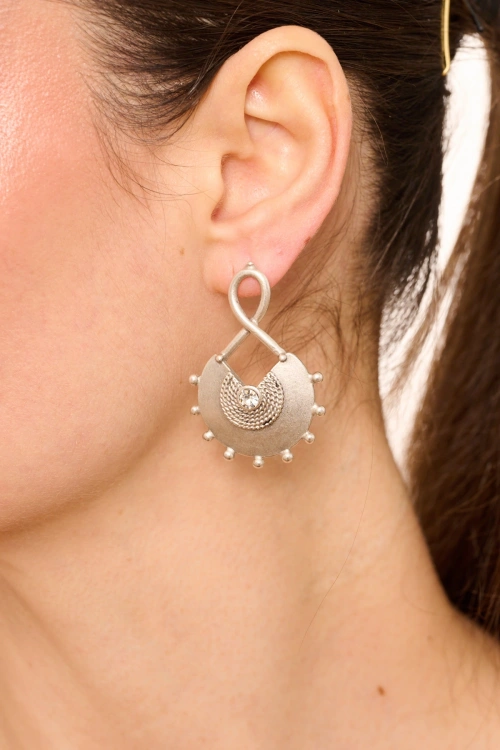 Kiraz White Crystal Stoned Silver Plated Earring