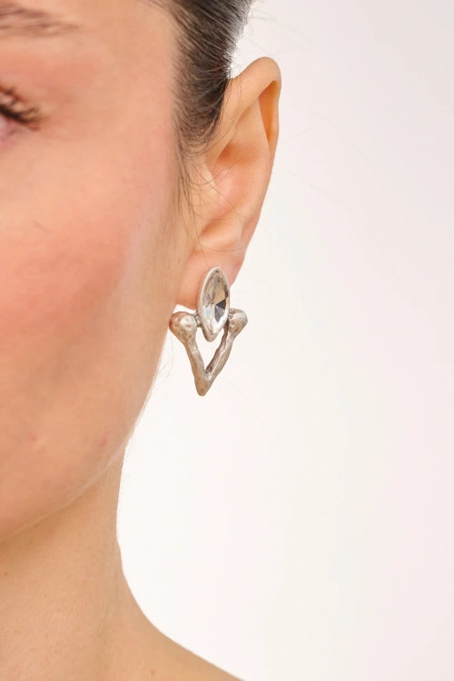 Kiraz White Crystal Stoned Silver Plated Earring