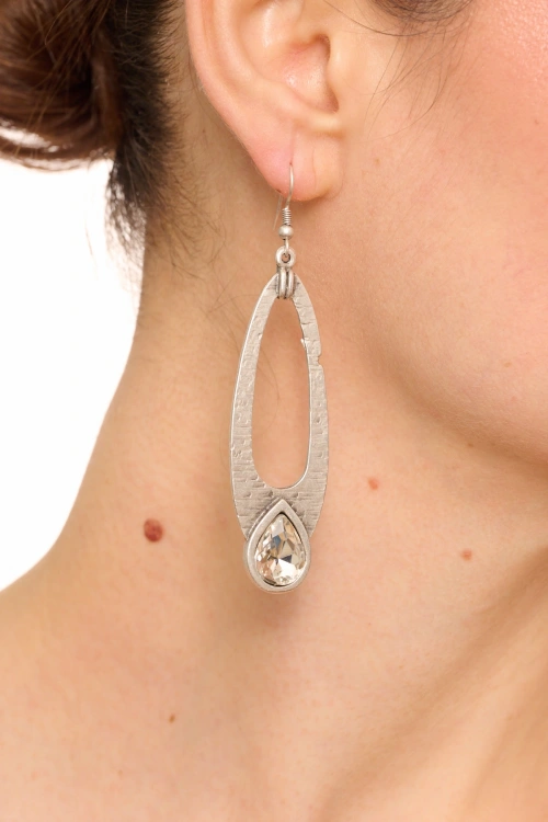 Kiraz White Crystal Stoned Silver Plated Earring