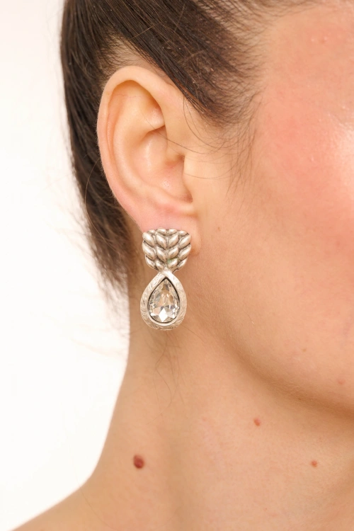 Kiraz White Crystal Stoned Silver Plated Earring
