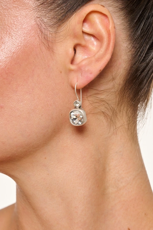 Kiraz White Crystal Stoned Silver Plated Earring